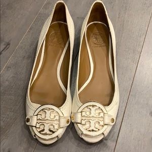 Tory Burch peep toe wedges